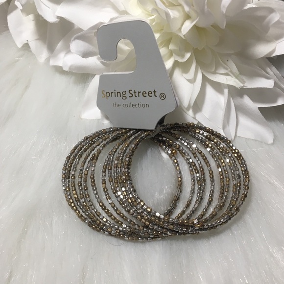 Spring Street Jewelry - Silver & Gold Beaded Coil Wrap Bracelet